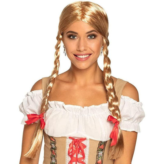 Adult Oktoberfest Heidi Blonde Wig and Bows