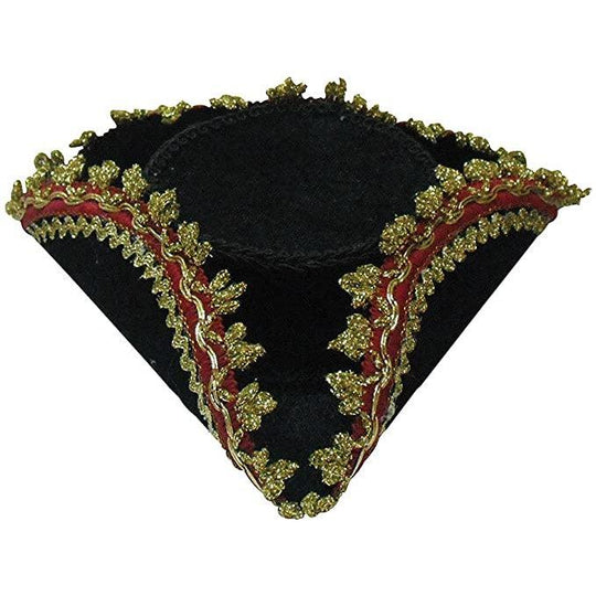 Adult Pirate Mini Tricorn Hat Fancy Dress Accessory - Black/Gold