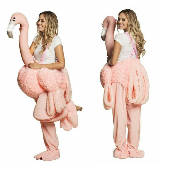 Adult Ride On Flamingo Costume Safari Animal Fancy Dress Outfit