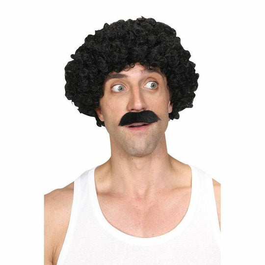Adult Shifty Guy Wig & Moustache Scouser 80s Fancy Dress Accessory