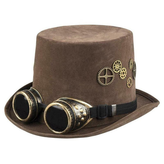Adult Sightpunk Steam Punk Top Hat With Goggles Fancy Dress