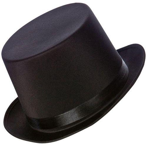 Adult Unisex Black Satin Top Hat Fancy Dress Accessory