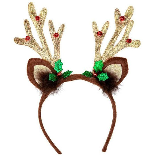 Adult Unisex Deluxe Glitter Reindeer Antlers Christmas Fancy Dress Accessory