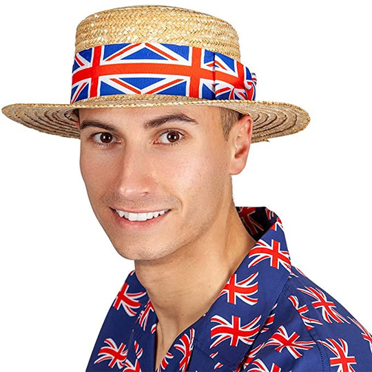 Adult Unisex GB Union Jack Classic Boater Hat Fancy Dress Accessory