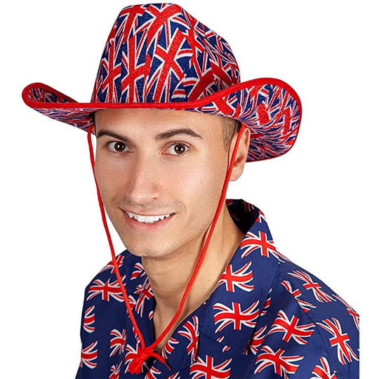 Adult Unisex GB Union Jack Cowboy Hat Fancy Dress Accessory