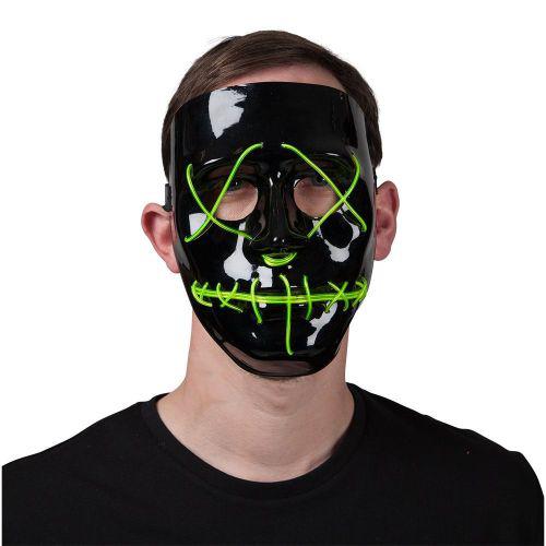 Adult Unisex Neon Green Light Up Mask - Halloween Fancy Dress Accessory
