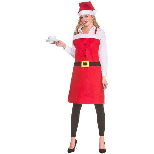 Adult Unisex Santa Apron & Hat Christmas Fancy Dress Accessory