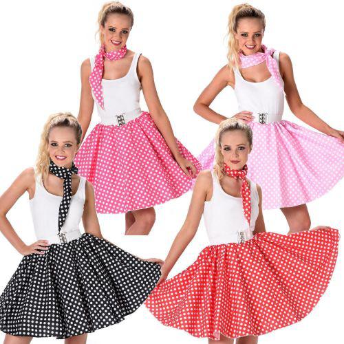 Adult Women's 1950's Rock & Roll Fancy Dress Skirt & Necktie