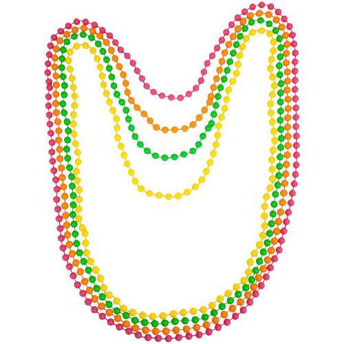 Adult Women's 4 Piece 80's Neon Beads Necklace Fancy Dress Accessory