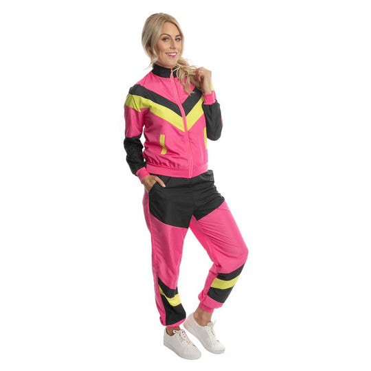 Adult Women's 80's Neon Shell Suit Fancy Dress Costume Scouser Tracksuit