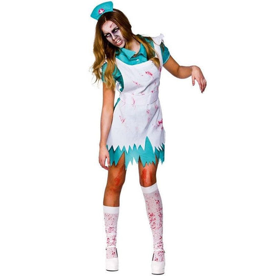 Adult Women's Bloodthirsty Zombie Nurse Fancy Dress Costume Party Outfit