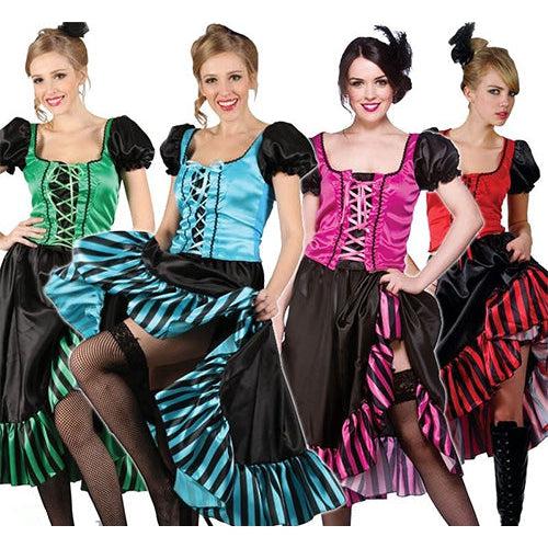 Adult Womens Can Can Saloon Girl Burlesque Western Fancy Dress Costume