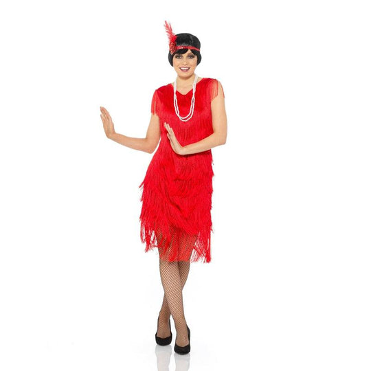 Adult Women's Deluxe 20s 30s Flapper Fancy Dress Costume - Red
