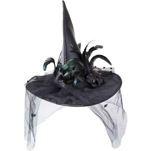 Adult Women's Deluxe Witches Hat with Feathers Fancy Dress Accessory