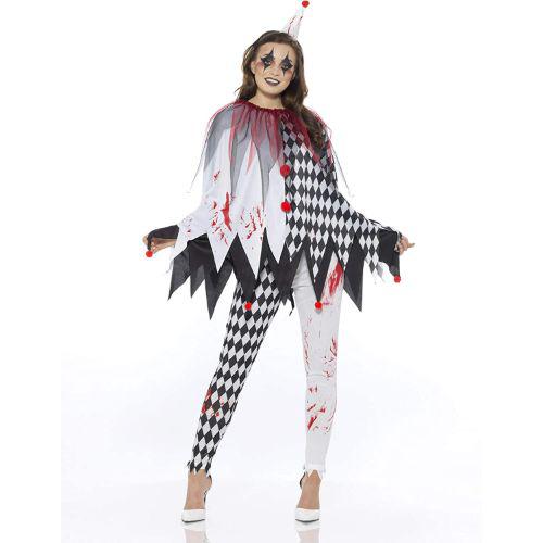 Adult Women's Halloween Harlequin Jester Clown Fancy Dress Costume