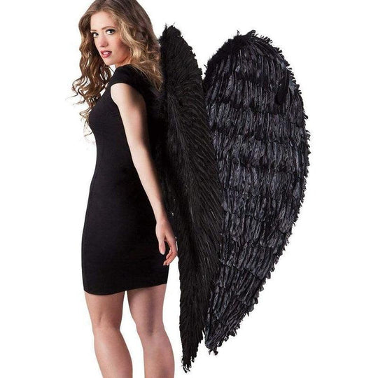 Adult Women's Large Angel Feather Wings Fancy Dress Accessory - Black