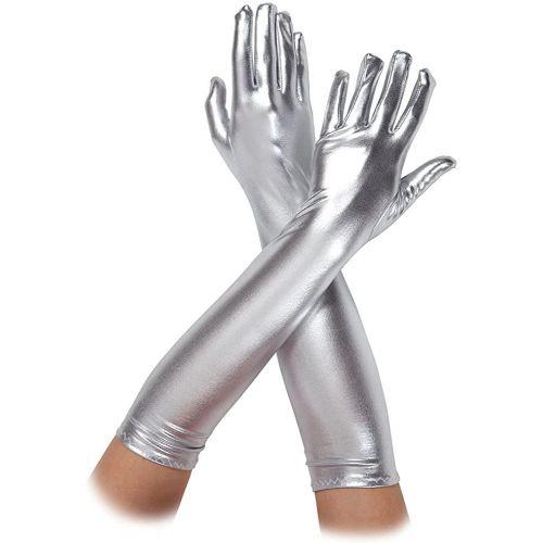 Adult Women's Long Metallic Silver 17" Elbow Gloves Fancy Dress Accessory