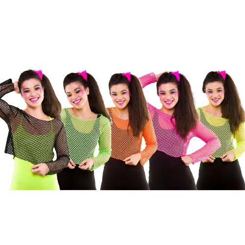 Adult Women's Long Sleeved Fishnet Mesh Neon Festival Party Fancy Dress