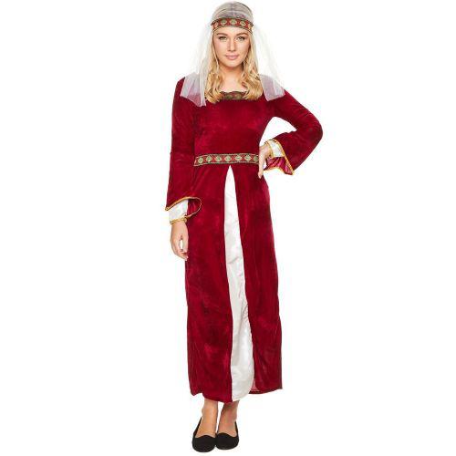 Adult Women's Medieval Maid Marion Style Fancy Dress Costume - Burgundy