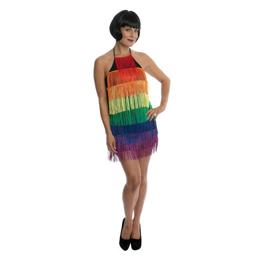 Adult Women's Rainbow 20s 30s Flapper Fringed Fancy Dress Costume Party Outfit