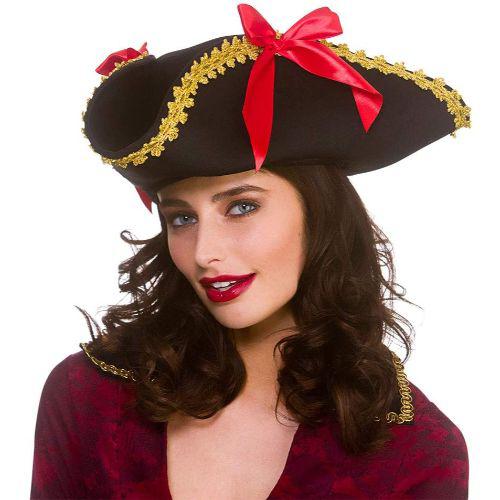Adult Women's Tricorn Pirate Hat Fancy Dress Accessory - One Size