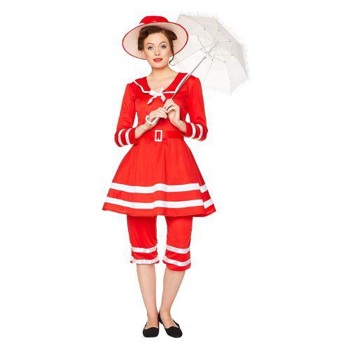 Adult Women's Victorian Red Bathing Suit Fancy Dress Costume