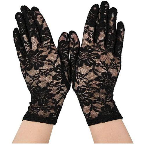 Adult Women's Wrist Length Burlesque Lace Gloves Fancy Dress Accessory