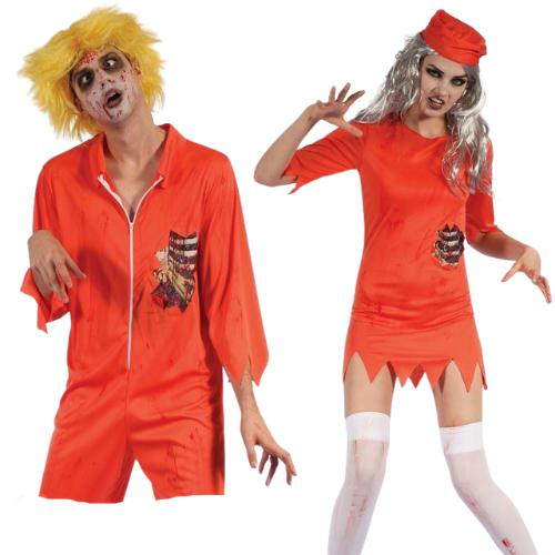 Adult Zombie Prisoner Costumes Mens Ladies Halloween Undead Fancy Dress Outfit