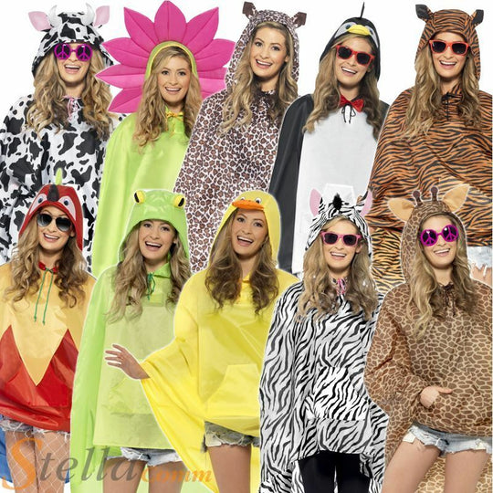 Adults Animal Ponchos Showerproof Festival Adult Unisex Fancy Dress Costume