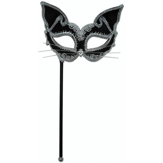 Adults Cat Eye Mask on a Stick Mascarade Fancy Dress Accessory