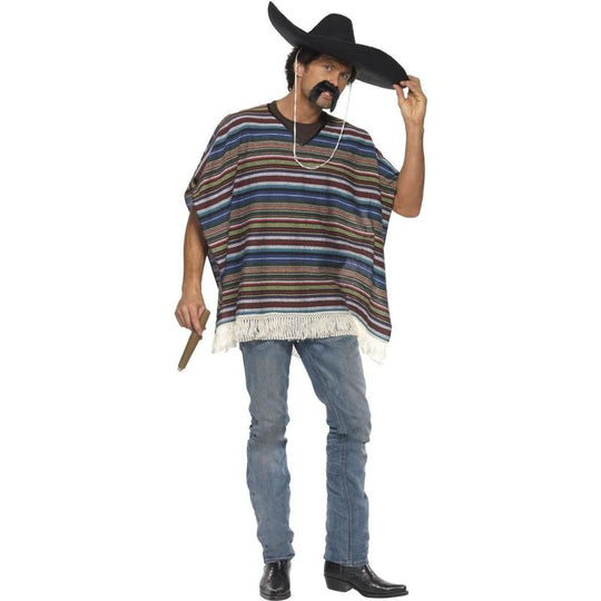 Authentic Mexican Poncho Cowboy Western Bandit Fancy Dress Costume