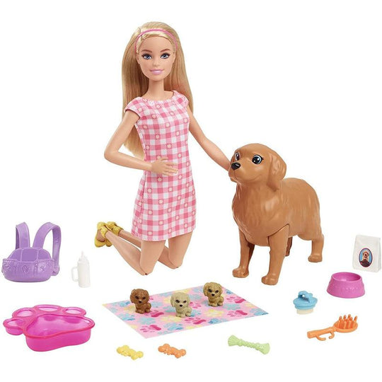 Barbie Doll with Newborn Puppies Playset