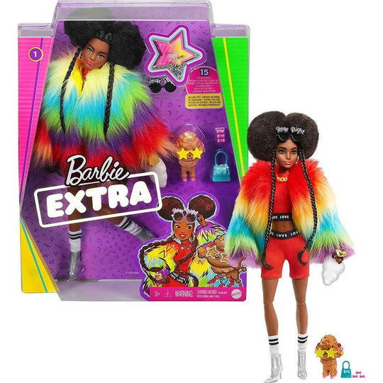Barbie Extra Doll in Rainbow Coat with Pet Dog Toy