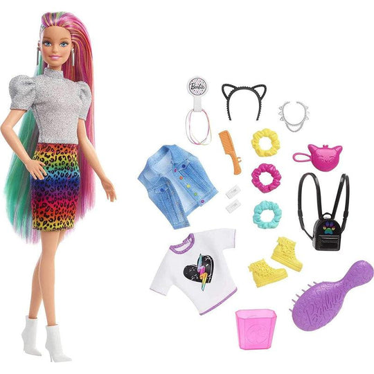 Barbie Leopard Rainbow Hair Doll & Accessories