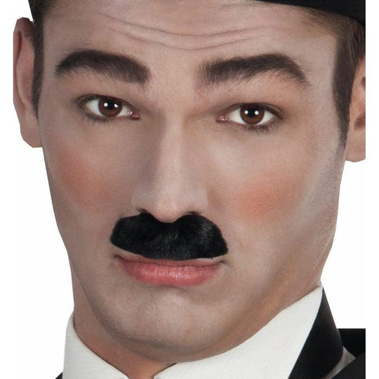 Black Charlie Chaplin Style Stick On Moustache Fancy Dress Costume Accessory