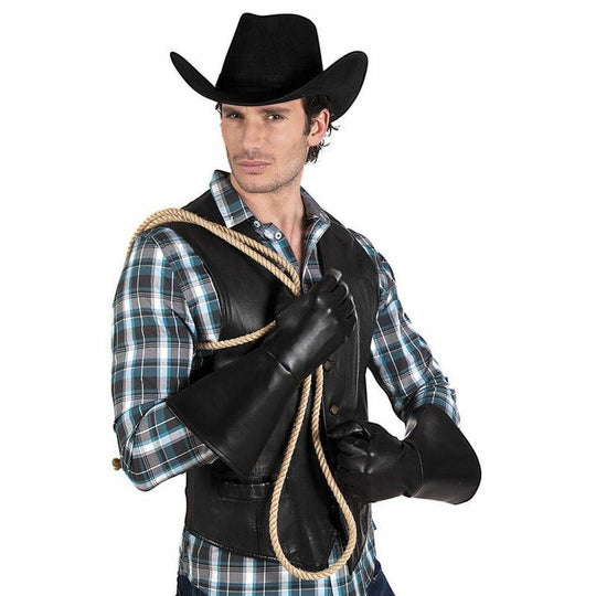 Black Cowboy Style Gloves Western Rancher Fancy Dress Costume Accessory