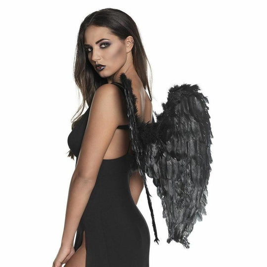Black Dark Evil Angel Wings Ladies Halloween Fancy Dress Costume Accessory