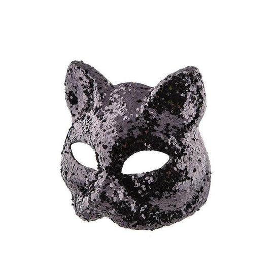 Black Glitter Cat Mask Halloween Masquerade Fancy Dress