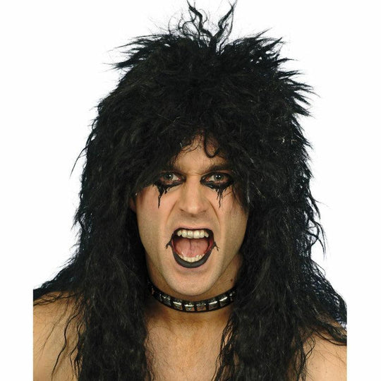 Black Hard Rocker Wig Kiss Alice Cooper Rockstar Fancy Dress