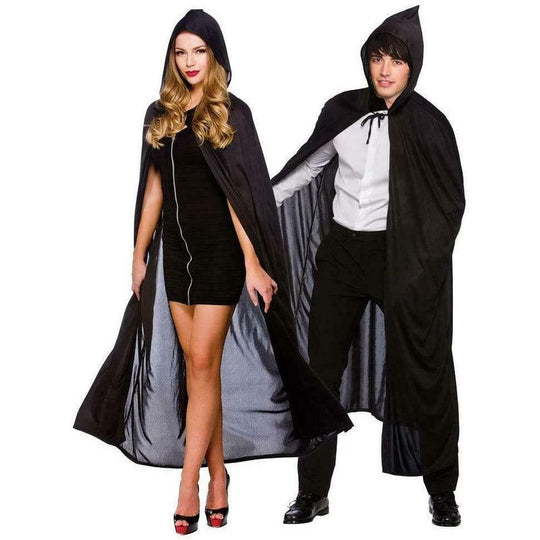 Black Hooded Cape Unisex Adults Fancy Dress Accessory Halloween Outfit