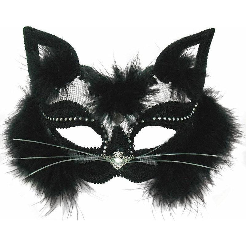 Black Transparent Cat Mask On Headband Maquerade Ball Fancy Dress Accessory