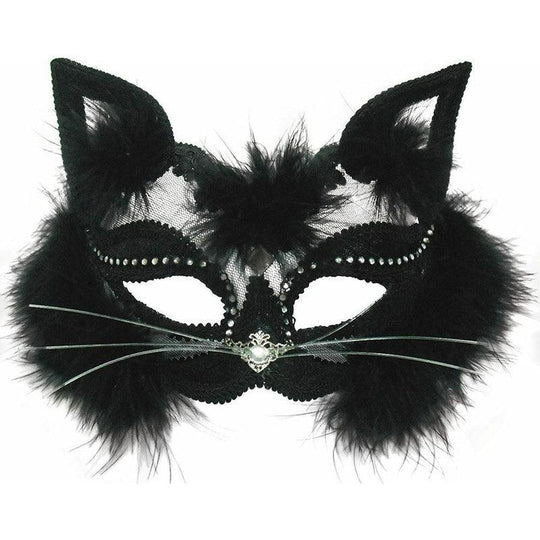 Black Transparent Cat Mask On Headband Maquerade Ball Fancy Dress Accessory