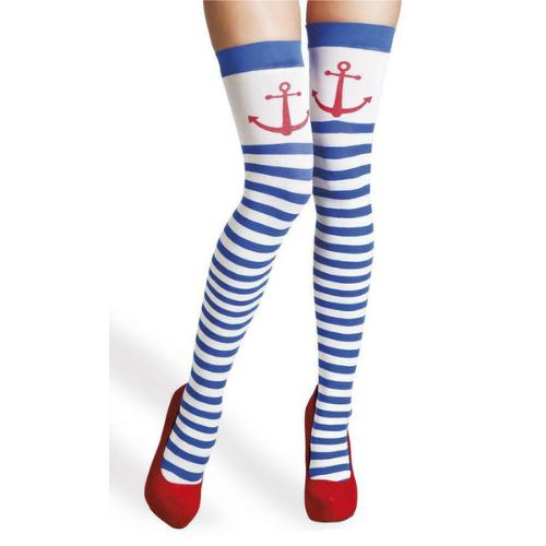 Blue White Striped Anchor Navy Stockings Sailor Fancy Dress
