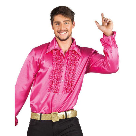 Boland 70's Disco Ruffle Party Shirt Men's Fancy Dress Costume Hot Pink