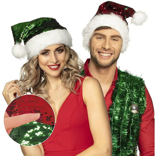 Boland Adult Reversible Green/Red Sequin Christmas Santa Hat