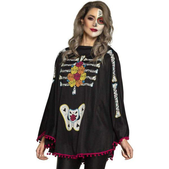 Boland Day of The Dead Poncho Adult Halloween Fancy Dress Accessory
