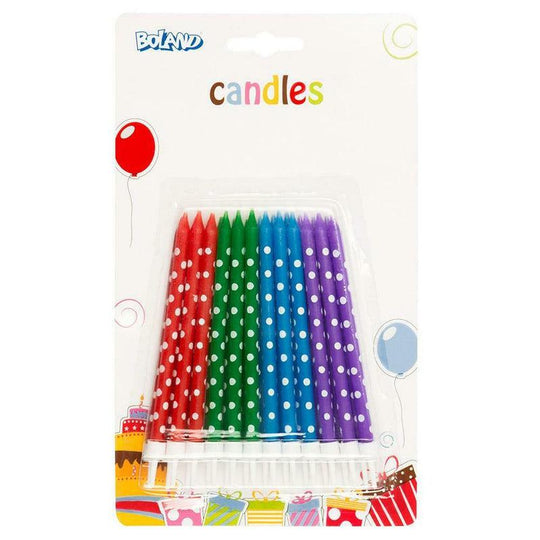 Boland Set of 24 Polka Dot Candles Dots with holders in 4 colours