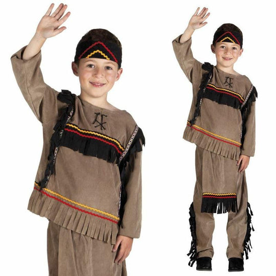 Boys Big Bear Costume Red Indian Native American Fancy Dress Outfit