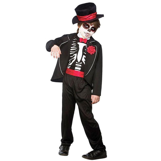 Boys Day Of The Dead Zombie Groom Costume Halloween Fancy Dress Outfit