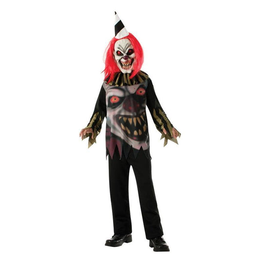 Boys Freako Clown Costume Circus Horror Child Fancy Dress + Mask